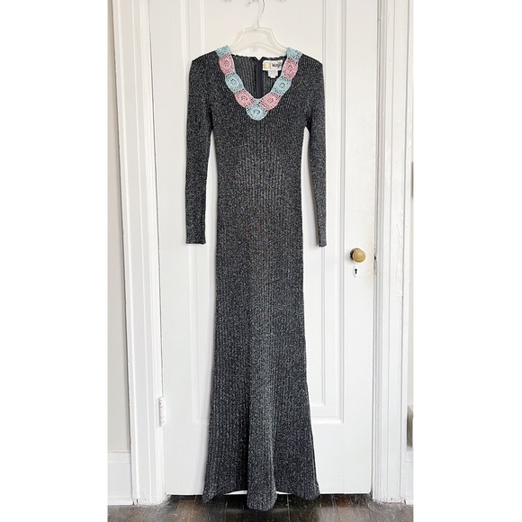 vintage • 1970s Wenjilli lurex maxi dress gown ribbed knit metallic sparkle 70s - Picture 2 of 11